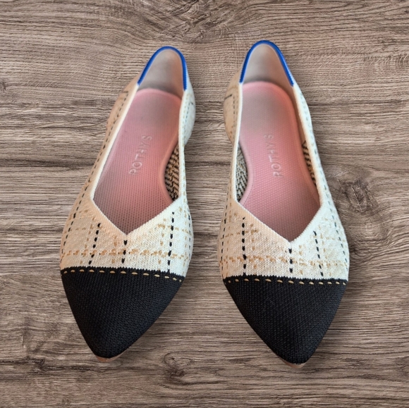 Rothy’s The Point Midnight Tweed 7.5 EUC Ballet Flat Captoe Black White Ivory - Picture 2 of 5
